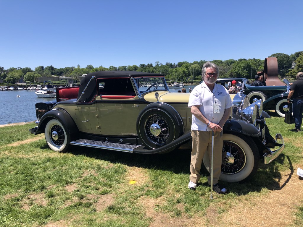 Dick Shappy posing with his freshly restored 1930 Cadillac V-16 Model 4235 Convertible Coupe